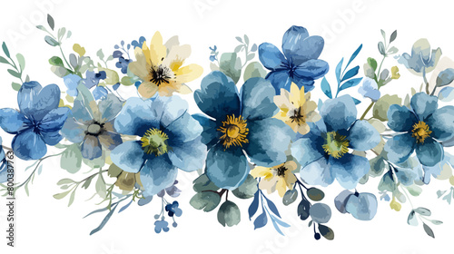 Watercolor blue-green theme floral bouquet arrangement collection © MDMAHBUBUR
