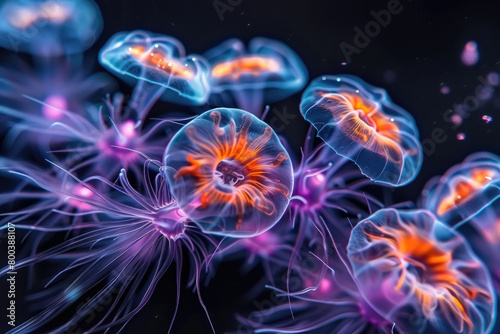 Explore the vibrant world of protozoa organisms in dynamic macro underwater photography, capturing the beauty of aquatic lifeforms. photo