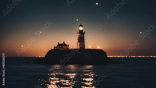 lighthouse at night Lighthouse at night at sea 