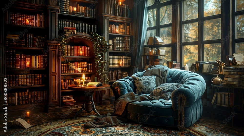 Cozy Reading Nook with Vintage Charm, generative ai