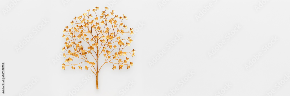 Golden artificial tree on white background