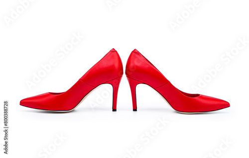 Pair of red high heeled shoes. Red high heel women shoes on white background. Red shoe for women. Beauty and fashion concept. Fashionable women shoes isolated on white background