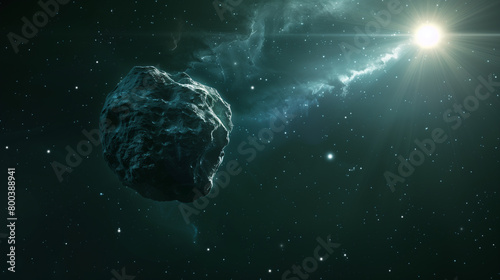 an asteroid, a meteorite on a background of stars. The threat of an asteroid falling to earth