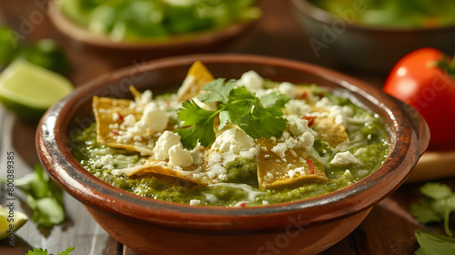 Traditional Mexican Green Pozole with Chicken and Hominy photo