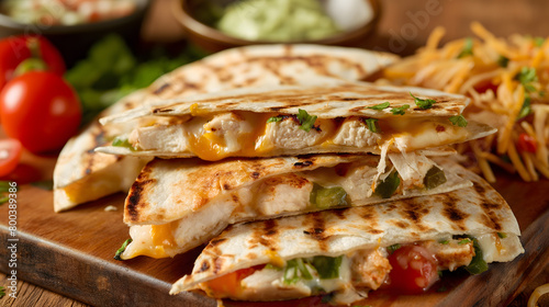 Delicious Grilled Chicken Quesadillas on Wooden Table