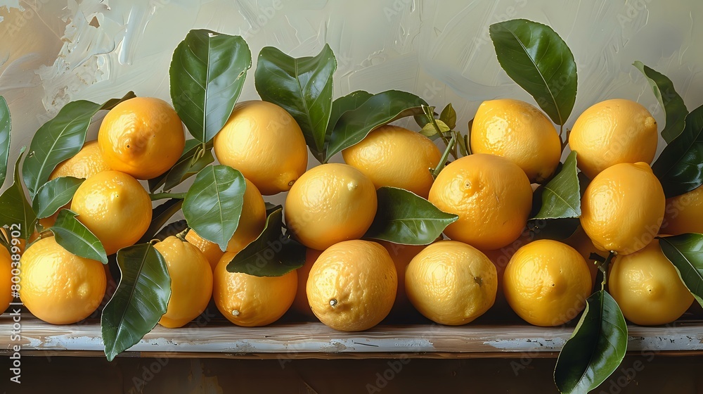 Vibrant Yellow Lemons on Branch Against Clean White Background