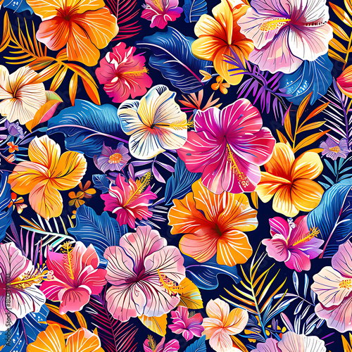 Bright Tropical hibiscus floral seamless pattern for summer  repeat pattern for fabrics  Tropical seamless  Digital download Seamless pattern