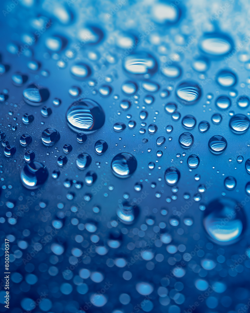 Close-up of Water Droplets on a Gradient Blue Surface