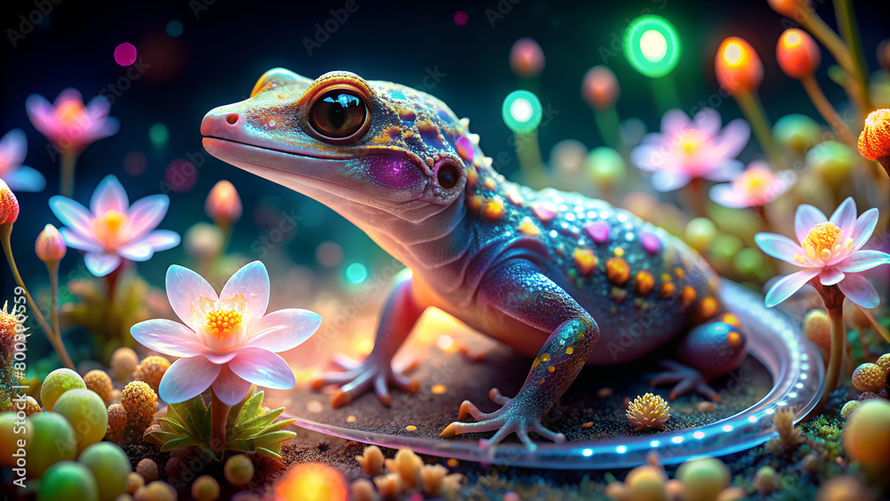 Obraz premium a cute gecko its skin was so translucent in fantasy land. AI Generative