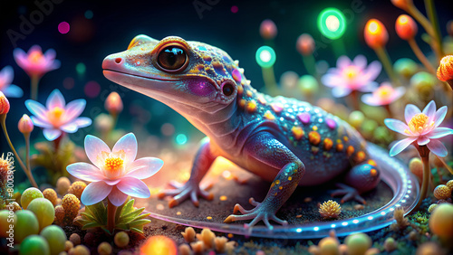 a cute gecko its skin was so translucent  in fantasy land. AI Generative © Big
