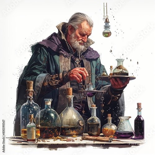 illustration of a Modern Alchemist, a contemporary alchemist blending magical ingredients in a modern laboratory