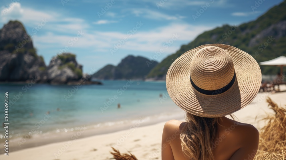 Woman Enjoying Serene Beach Vacation in Tropical Paradise