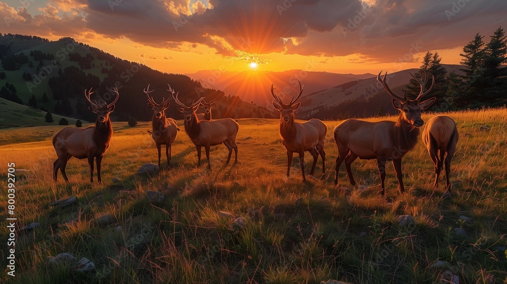 Vast Wilderness: Herd of Bucks at Dusk, generative ai Vast Wilderness: Herd of Bucks at Dusk, generative ai