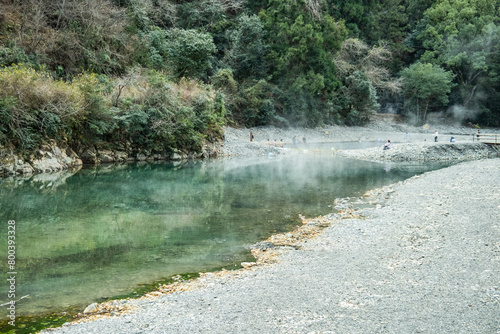 Kawayu Onsen River hot springs along the Kumano Kodo, Wakayama, Japan photo