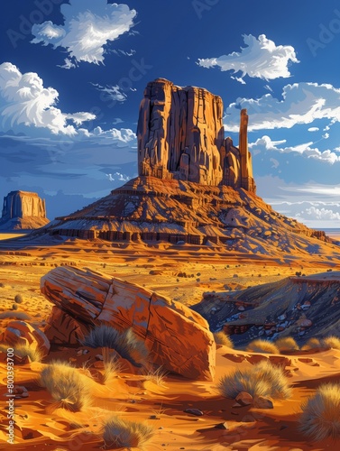 Monument valley - landscape illustration, acrylic painting