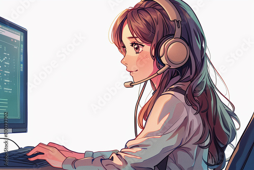 cartoon girl operator with headphones