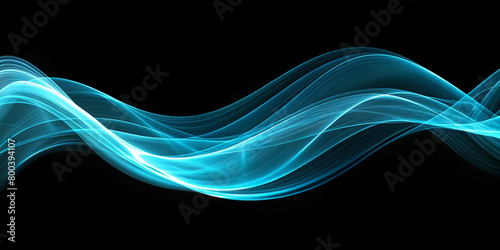 Against a black background, a calm display of rippling light waves stretches out,creating a sense of digital movement and energy.The rhythmic flow of cyan lines gives a futuristic look.AI generated.