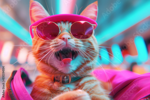 happy cat in sunglasses on a trip