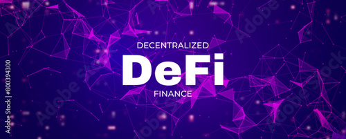 DeFi Decentralized Finance banner for cryptocurrency, blockchain.