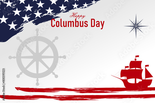 Happy Columbus Day, USA Background, Columbus Day Celebration with US flag, ocean waves and Columbus ship - United States Holiday