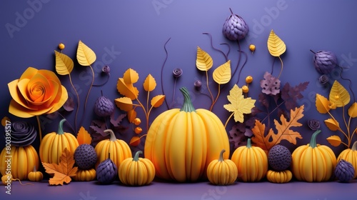 Vibrant Autumn Pumpkin and Foliage Vector Illustration