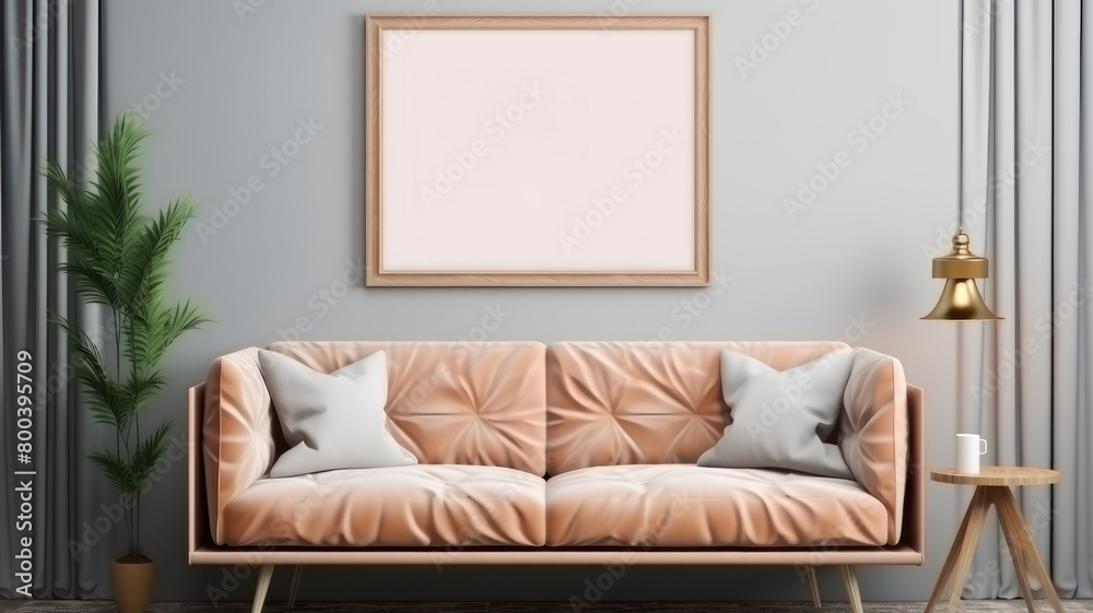 Naklejka premium mock up poster frame in modern interior background, living room