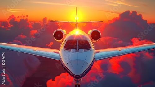 Luxury Sunrise Experience: Private Jet with Royal-Worthy Linens. Concept Luxury Travel, Sunrise Views, Private Jet, Royal Linens, Exclusive Experience