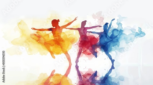 An abstract painting of three dancers in watercolor