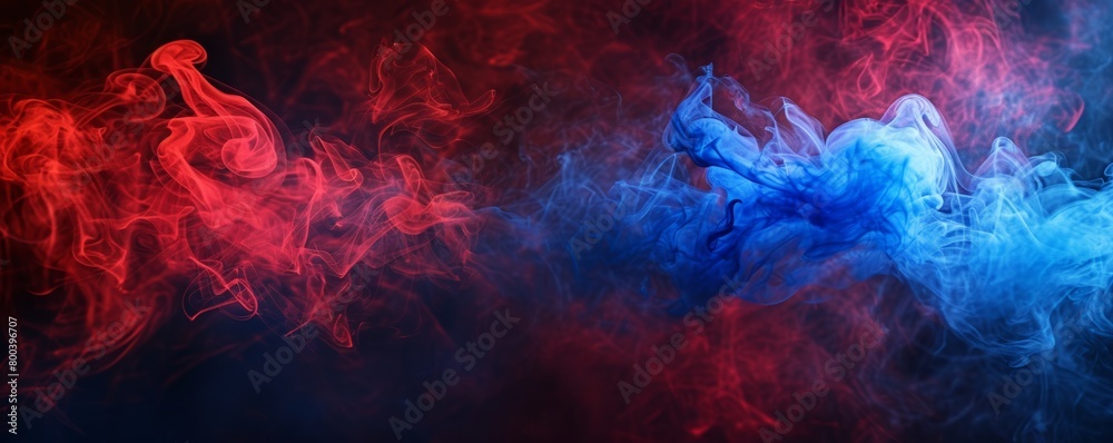 Red and blue smoke intertwining on a dark background Red and blue smoke intertwining on a dark background