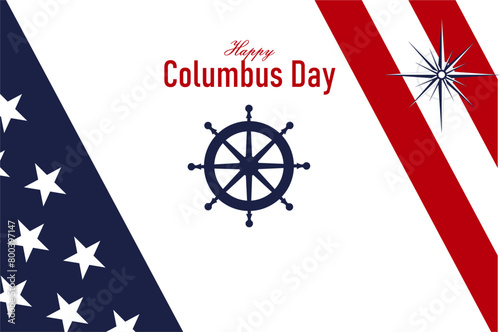 Happy Columbus Day, USA Background, Columbus Day Celebration with US flag, ocean waves and Columbus ship - United States Holiday