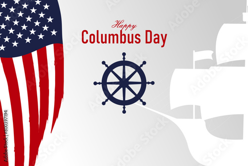 Happy Columbus Day, USA Background, Columbus Day Celebration with US flag, ocean waves and Columbus ship - United States Holiday