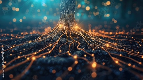 Blockchain tree branching into digital roots
