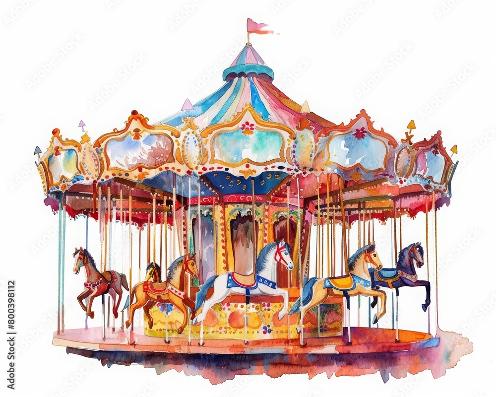 A beautiful watercolor painting of a carousel