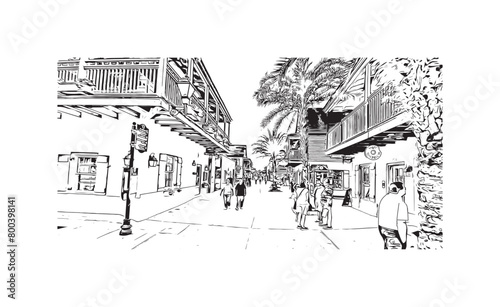 Obraz na płótnie Print Building view with landmark of St Augustine is the city in USA. Hand drawn sketch illustration in vector. w salonie