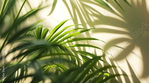 Sunlight filtering through green palm leaves