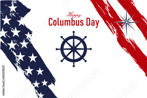 Happy Columbus Day, USA Background, Columbus Day Celebration with US flag, ocean waves and Columbus ship - United States Holiday photo