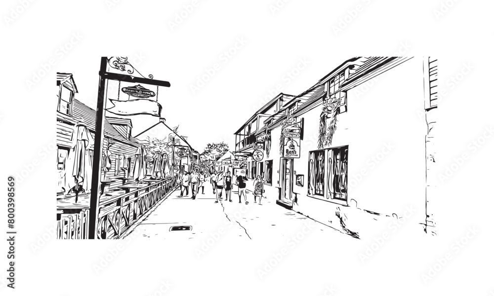 Print Building view with landmark of St Augustine is the city in USA. Hand drawn sketch illustration in vector. Print Building view with landmark of St Augustine is the city in USA. Hand drawn sketch illustration in vector.