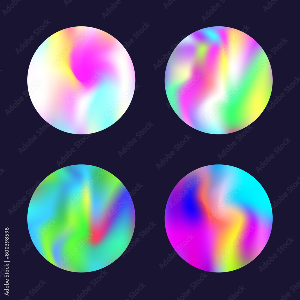 Gradient round set with holographic mesh. Abstract hologram. Iridescent gradient round set. Minimalistic 90s, 80s retro style graphic template for brochure, banner, wallpaper, mobile screen. Gradient round set with holographic mesh. Abstract hologram. Iridescent gradient round set. Minimalistic 90s, 80s retro style graphic template for brochure, banner, wallpaper, mobile screen.