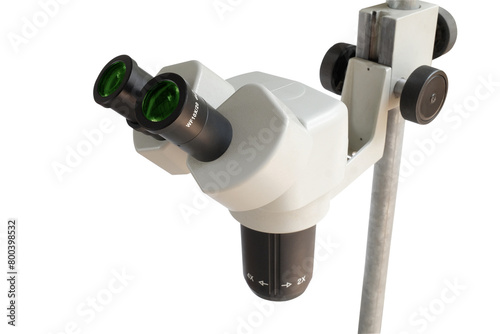 Industrial microscope isolated on white background, technology concept.