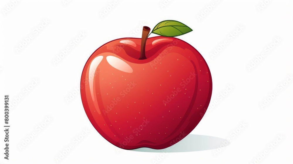 This vibrant digital illustration showcases a shiny, plump red apple with detailed texture and highlights on a plain white background