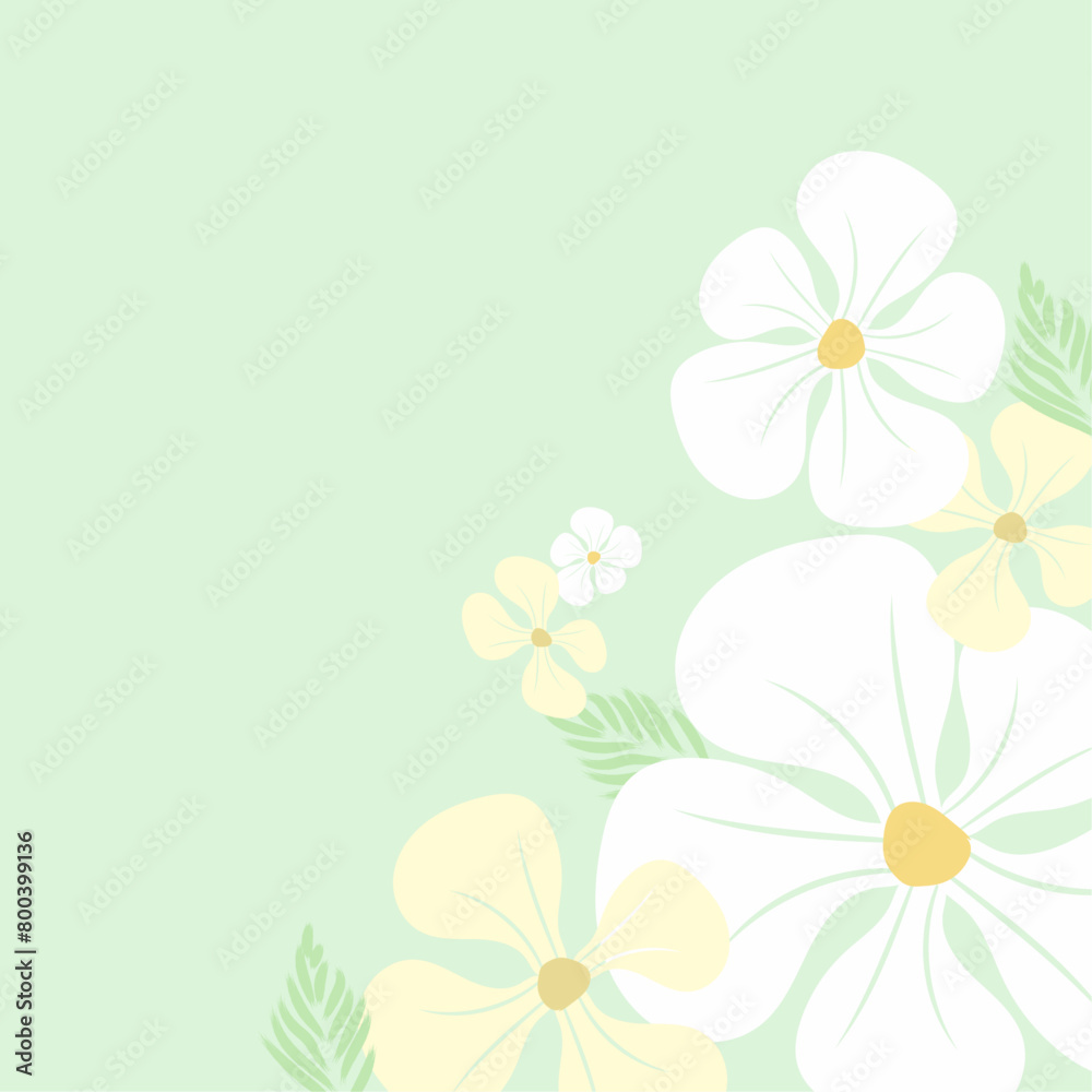 Abstractive vector background with flowers in soft green color design. Light green and yellow nature flowers wallpaper, pattern art design