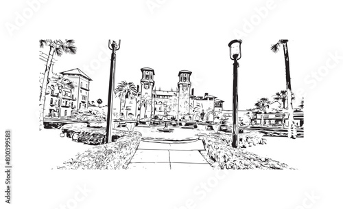 Obraz na płótnie Print Building view with landmark of St Augustine is the city in USA. Hand drawn sketch illustration in vector. w salonie