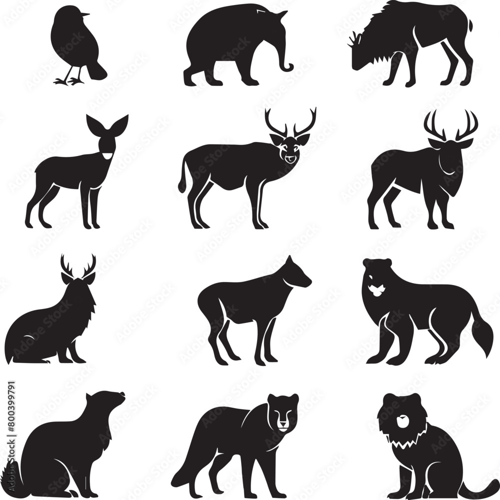 set of animals silhouettes set of animals silhouettes