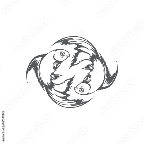simple ornamental fish icon logo sketch.
