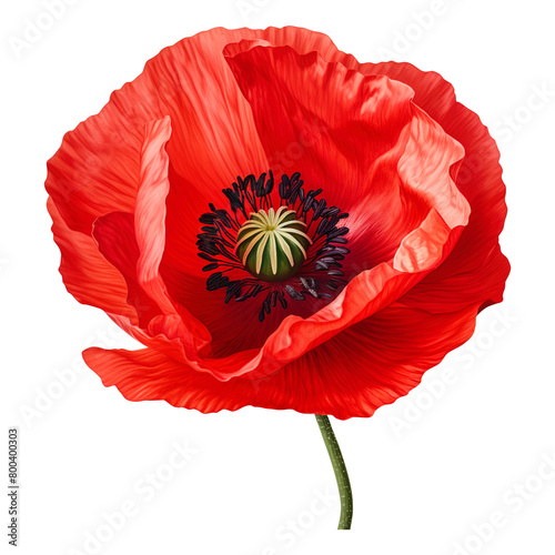 Red poppy flower isolated on white background