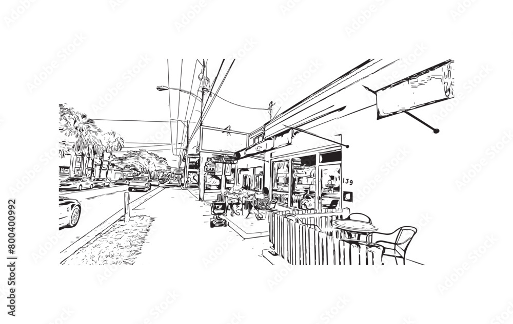 Fototapeta premium Print Building view with landmark of St Augustine is the city in USA. Hand drawn sketch illustration in vector.