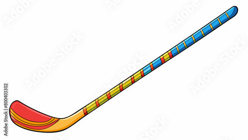 A brightly colored customizable hockey stick made for recreational players. The shaft is made of a lightweight aluminum alloy while the blade is made. Cartoon Vector.