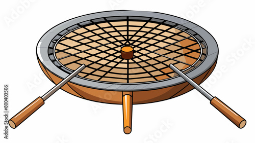 A circular metal grate with adjustable prongs that can be p over a fireplace or bonfire for roasting marshmallows. The prongs are designed to hold the. Cartoon Vector.