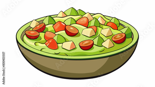 A chunky rustic spread consisting of diced avocados mixed with tomatoes jalape os and onion all tossed in a zesty dressing of lime juice and garlic.. Cartoon Vector.