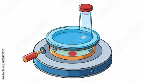 A circular glass device with a small handle and a flat base used for heating and mixing small amounts of substances on a Bunsen burner.  on white. Cartoon Vector.
